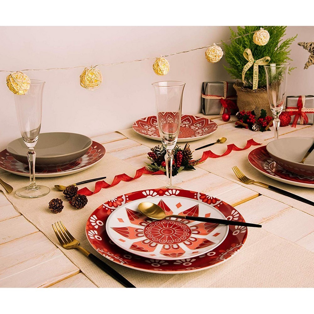 Acquista online Etno Chic Table Service, Porcelain, Multicolored, 18 Units red Excelsa
